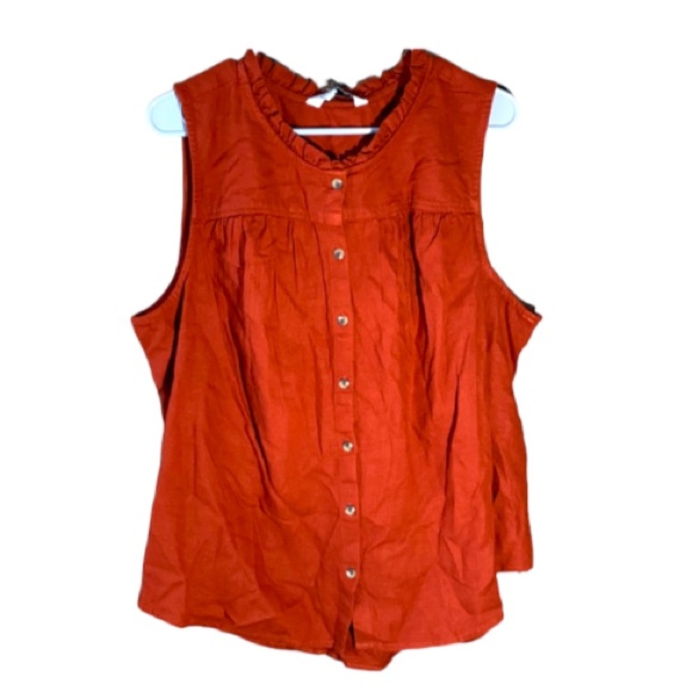 Sonoma Linen Blend Sleeveless Button-Up Burnt Orange Blouse Size 1X